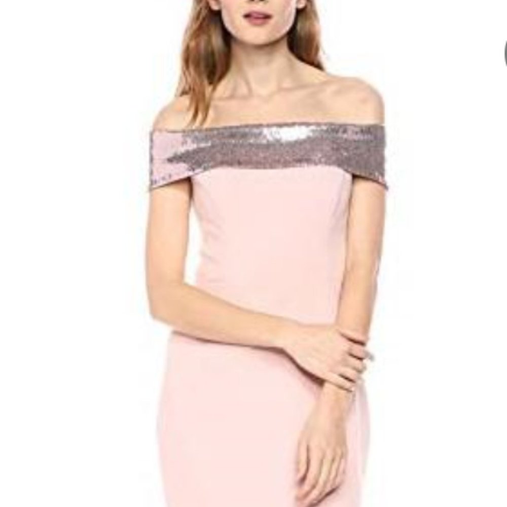 Eliza J Off The Shoulder Sequin Foldover Sheath Blush Pink Size 4